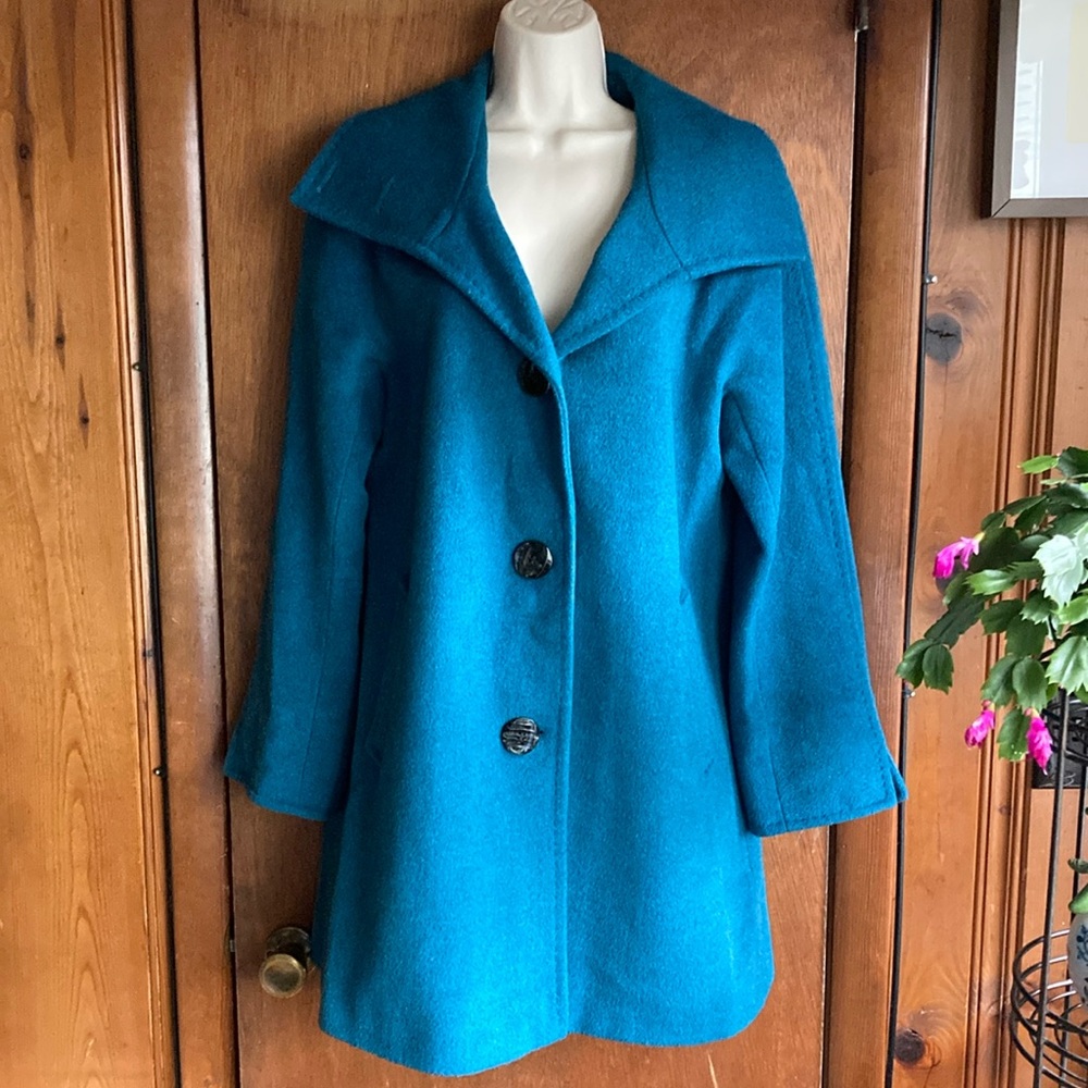 ELLEN TRACY teal/turquoise wool coat size 8 in excellent preowned condition